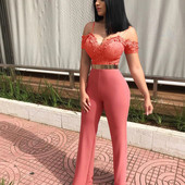 Salopetă de club cu picioare late pentru femei sexy cu bretele spaghete, salopetă elegantă pentru petrecere, cu dantelă