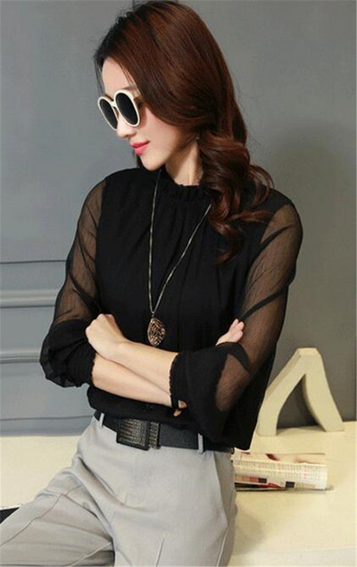 Bluza od šifona 2019. Nove ženske majice dugih rukava Radna odjeća s izrezom Elegantne ženske bluze Ležerne jednobojne bluze