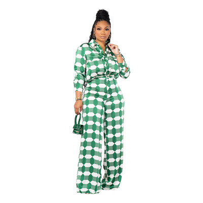 Laisvalaikio raštų dviejų peice rinkinių vasaros aprangos komplektai moterims 2023 m. Elegantiški sportiniai kostiumai ilgomis rankovėmis, marškinėlių viršutinė dalis ir plačių kelnių rinkinys