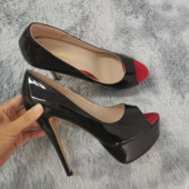 Pompe pentru femei Sexy Platformă Peep Toe 14cm Extrem de subțiri Tocuri înalte Stiletto Piele lacuită Moda Party Nighclub Pantofi de nuntă