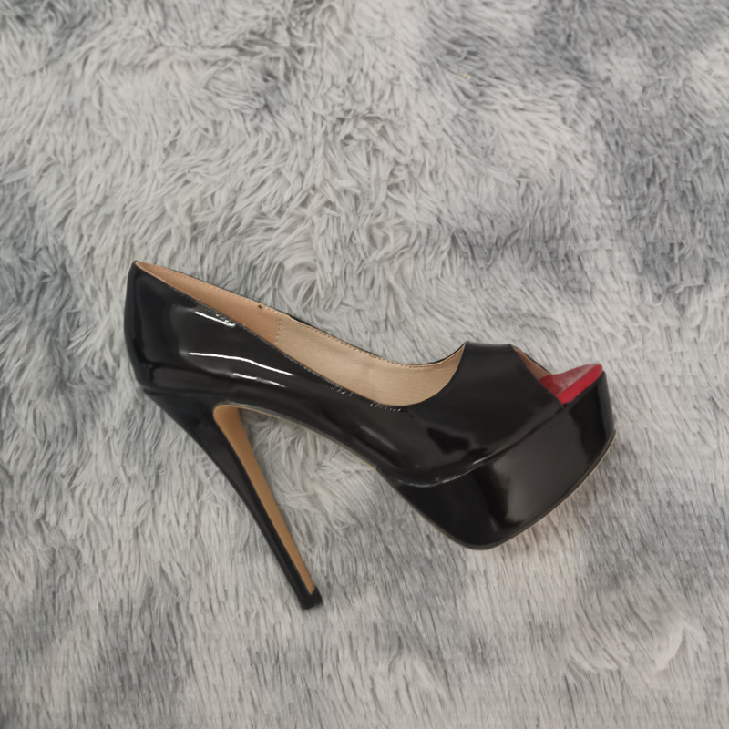 Pompe pentru femei Sexy Platformă Peep Toe 14cm Extrem de subțiri Tocuri înalte Stiletto Piele lacuită Moda Party Nighclub Pantofi de nuntă