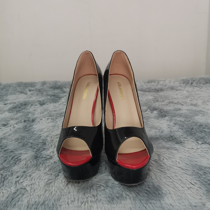 Pompe pentru femei Sexy Platformă Peep Toe 14cm Extrem de subțiri Tocuri înalte Stiletto Piele lacuită Moda Party Nighclub Pantofi de nuntă