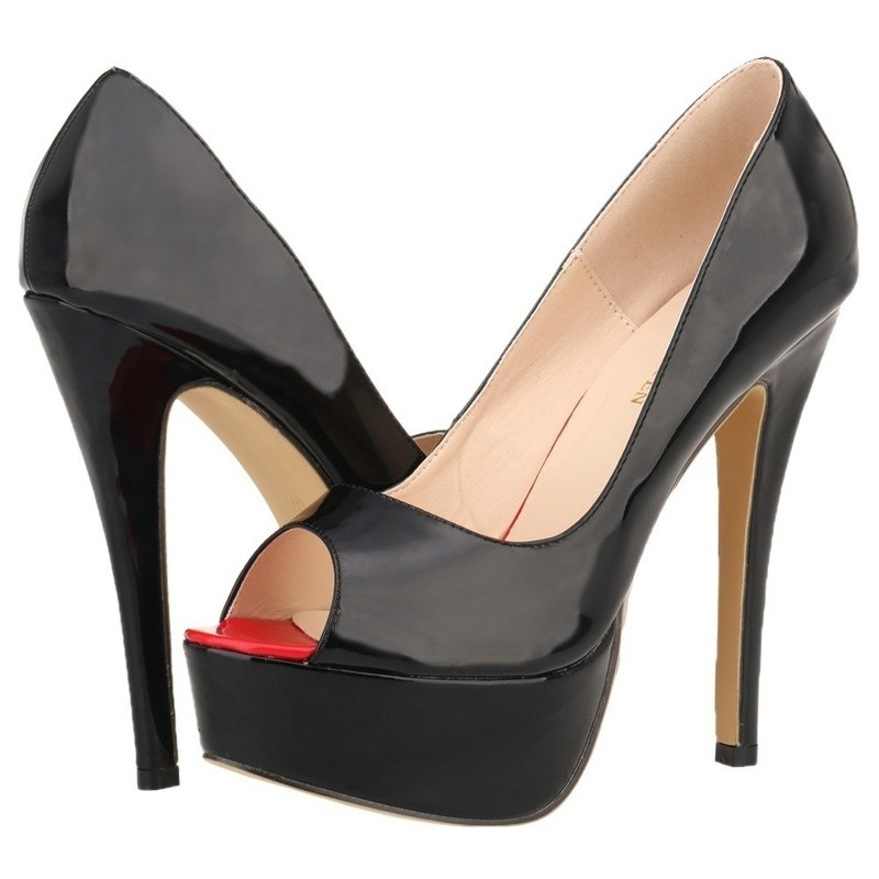 Pompe pentru femei Sexy Platformă Peep Toe 14cm Extrem de subțiri Tocuri înalte Stiletto Piele lacuită Moda Party Nighclub Pantofi de nuntă