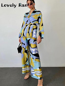 Ljeto 2023. Ženska odijela s dugim hlačama s vintage printom i dugim rukavima, široke široke hlače s glatkim gornjim dijelom, ženski kompleti od 2 komada