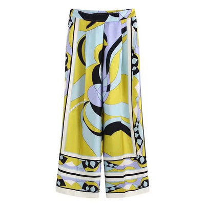 Ljeto 2023. Ženska odijela s dugim hlačama s vintage printom i dugim rukavima, široke široke hlače s glatkim gornjim dijelom, ženski kompleti od 2 komada