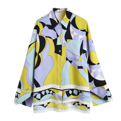 Ljeto 2023. Ženska odijela s dugim hlačama s vintage printom i dugim rukavima, široke široke hlače s glatkim gornjim dijelom, ženski kompleti od 2 komada