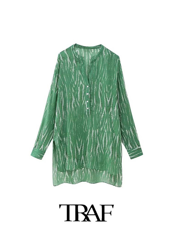 TRAF 2023 Dámska 2-dielna súprava, módny košeľový oblek s potlačou, dlhý top + potlačené domáce ležérne nohavice, ležérne outfity