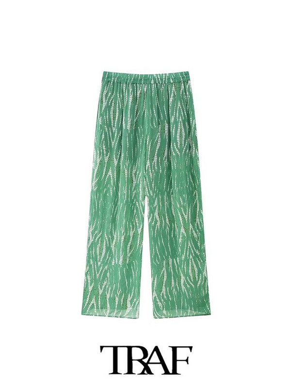 TRAF 2023 Dámska 2-dielna súprava, módny košeľový oblek s potlačou, dlhý top + potlačené domáce ležérne nohavice, ležérne outfity