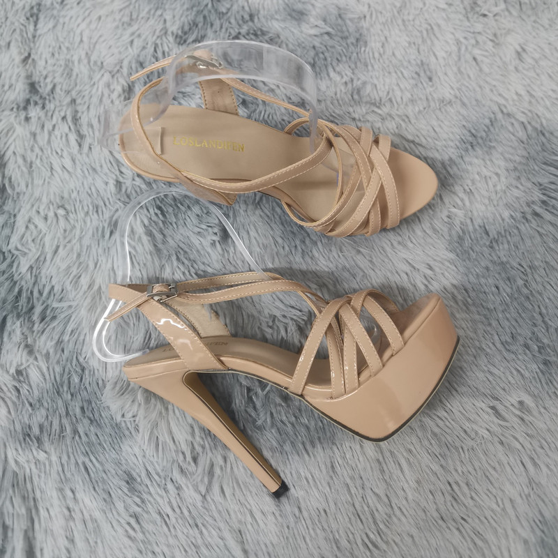 Moteriškos basutės 14 cm Super Sexy Platform Aukštakulniai Sandalai su dirželiu kulkšnies atviru pirštu Sanke Gladiator vakarėlio suknelė Raudoni vestuviniai batai