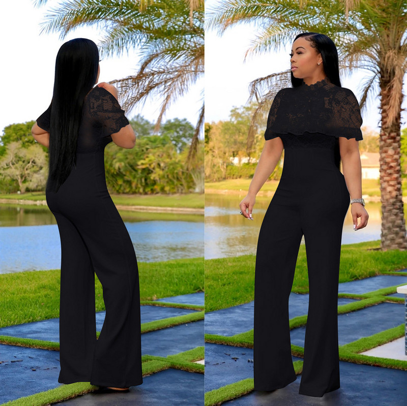 Ležerne hlače širokih nogavica Seksi ženski kombinezon s O-izrezom, elegantan jednobojni kombinezon za zabave