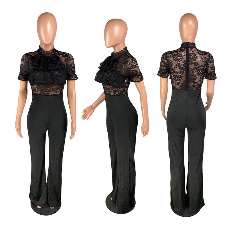 Ležerne hlače širokih nogavica Seksi ženski kombinezon s O-izrezom, elegantan jednobojni kombinezon za zabave