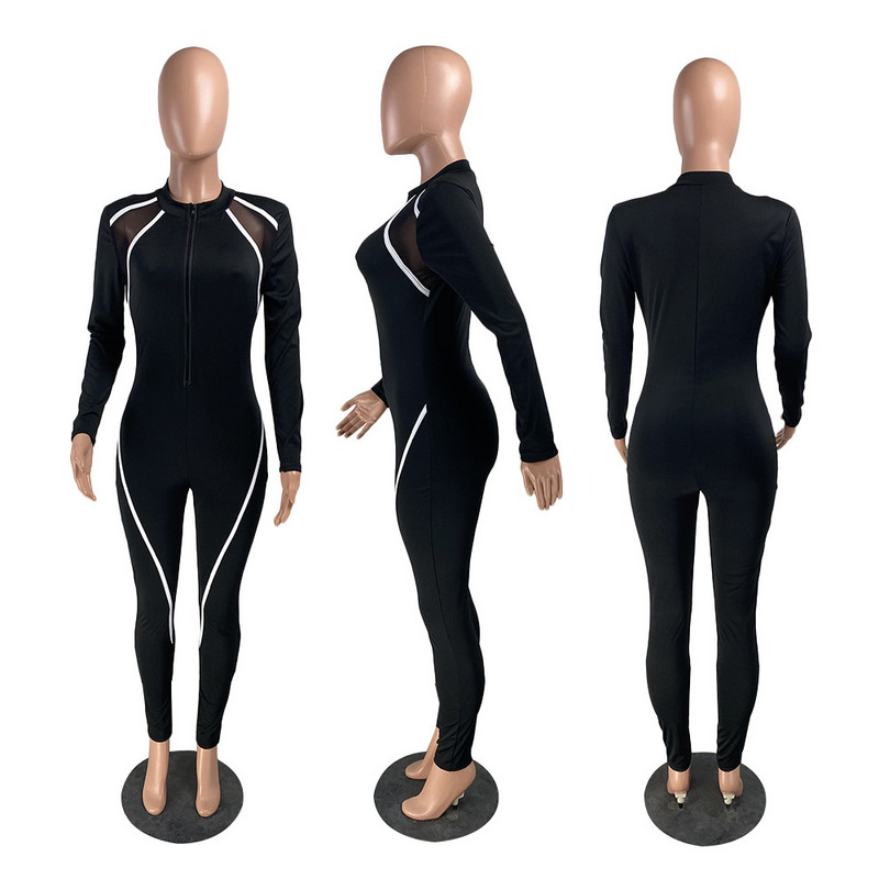 Skinny Pencil Kombinezon Seksi Ženski O-izrez Bodycon Patchwork Ležerni Kombinezon Kombinezon