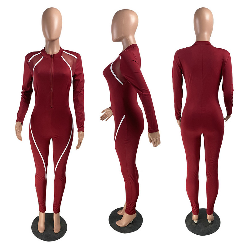 Skinny Pencil Kombinezon Seksi Ženski O-izrez Bodycon Patchwork Ležerni Kombinezon Kombinezon