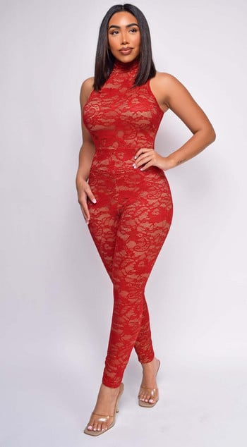 Σέξι γυναίκες με λαιμόκοψη αμάνικο Skinny Lace Club Jumpsuit Bodycon Μαύρες φόρμες για πάρτι