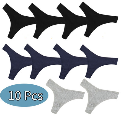 Chiloți sexy pentru femei, 10 culori, tanga din bumbac, 5/10 buc. Loturi de lenjerie de corp pentru femeie cu talie joasă, tanga pentru femei Bikini Lenceria Femenina