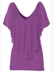 Ljetna ženska bluza široka košulja s V izrezom s leptir rukavima od šifona bluza bez rukava Ženska bluza s kratkim rukavima crna velika veličina 3xl