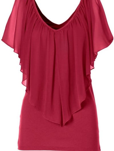 Ljetna ženska bluza široka košulja s V izrezom s leptir rukavima od šifona bluza bez rukava Ženska bluza s kratkim rukavima crna velika veličina 3xl