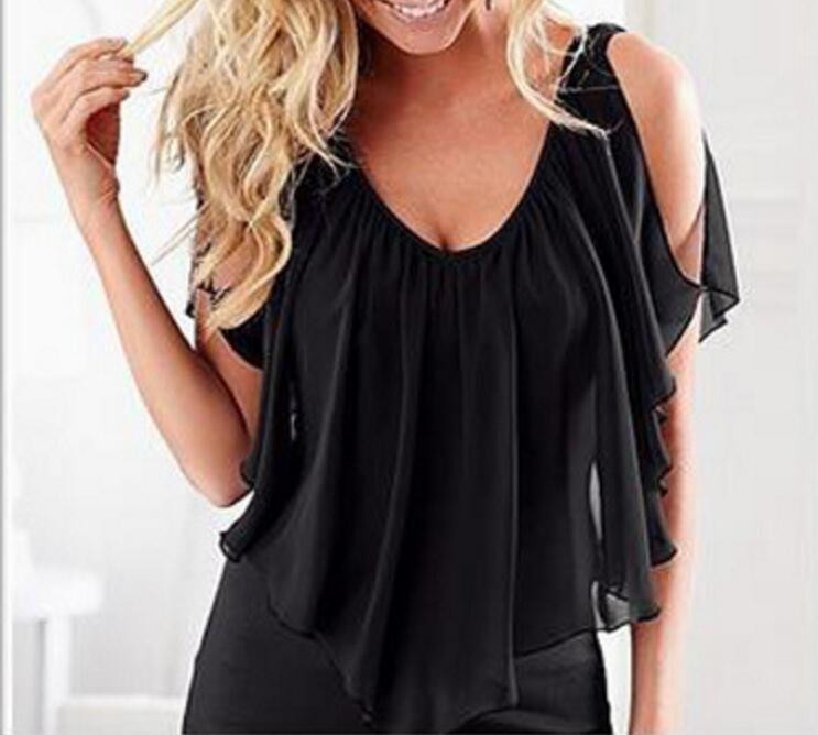 Ljetna ženska bluza široka košulja s V izrezom s leptir rukavima od šifona bluza bez rukava Ženska bluza s kratkim rukavima crna velika veličina 3xl
