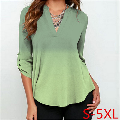 Jesenske ženske šifonske bluze 3/4 rukava Ženske košulje s V izrezom Ležerne bluze s gradijentnim printom Feminina Camisas Blusas Velike veličine