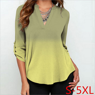 Jesenske ženske šifonske bluze 3/4 rukava Ženske košulje s V izrezom Ležerne bluze s gradijentnim printom Feminina Camisas Blusas Velike veličine