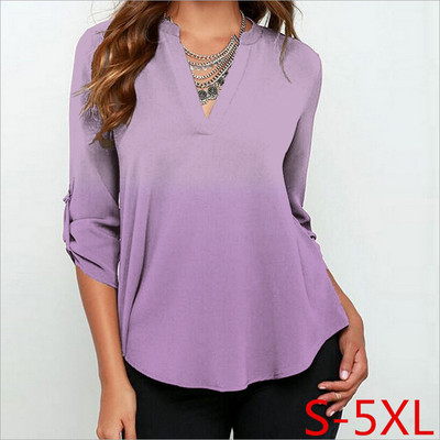 Jesenske ženske šifonske bluze 3/4 rukava Ženske košulje s V izrezom Ležerne bluze s gradijentnim printom Feminina Camisas Blusas Velike veličine