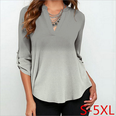 Jesenske ženske šifonske bluze 3/4 rukava Ženske košulje s V izrezom Ležerne bluze s gradijentnim printom Feminina Camisas Blusas Velike veličine