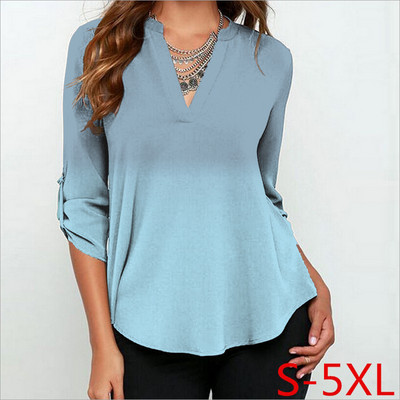 Jesenske ženske šifonske bluze 3/4 rukava Ženske košulje s V izrezom Ležerne bluze s gradijentnim printom Feminina Camisas Blusas Velike veličine