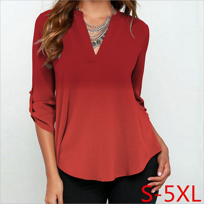 Jesenske ženske šifonske bluze 3/4 rukava Ženske košulje s V izrezom Ležerne bluze s gradijentnim printom Feminina Camisas Blusas Velike veličine