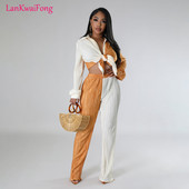 Dámska voľná súprava LKF, farebné plátené pruhované tričko s dlhým rukávom a elastickými rovnými nohavicami, 2-dielna súprava