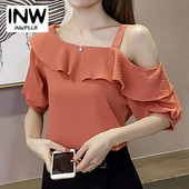 Top cu un umăr Bluză cu volane pentru femeie 2017 Cămăși de vară la modă Bluze din șifon Casual Bluze pentru femei Volantes