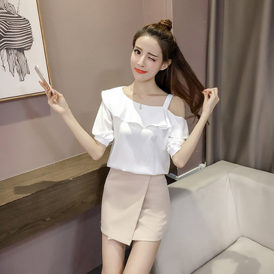 Top cu un umăr Bluză cu volane pentru femeie 2017 Cămăși de vară la modă Bluze din șifon Casual Bluze pentru femei Volantes