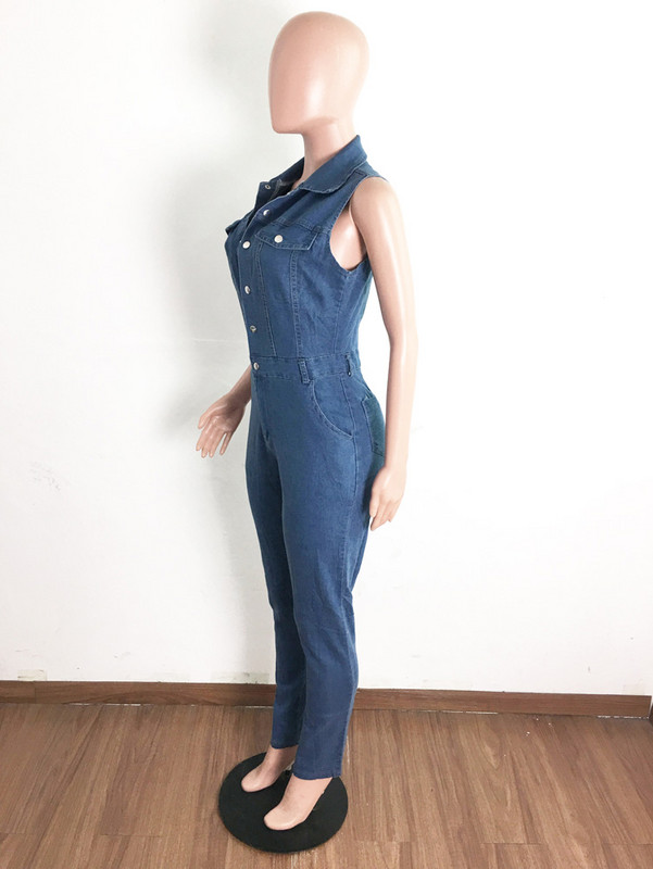 Blugi de vară Salopete sexy femei fără mâneci bodycon albastru denim creion salopetă