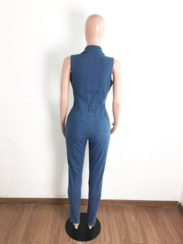 Blugi de vară Salopete sexy femei fără mâneci bodycon albastru denim creion salopetă