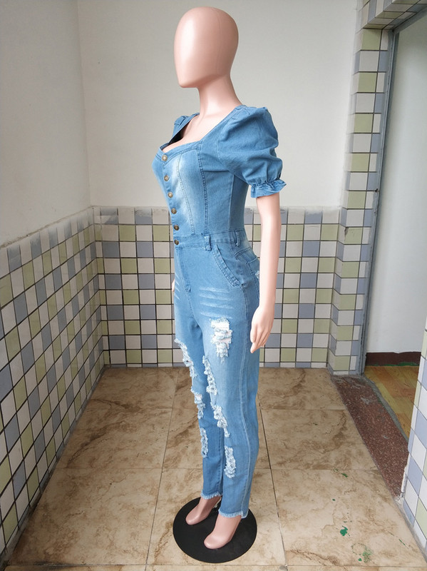 Poderane traperice Kombinezon Seksi ženske V-izrez Bodycon Jesenski traper Ležerni pencil kombinezon Hlače