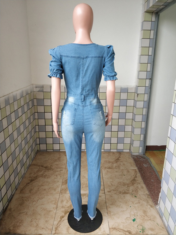 Poderane traperice Kombinezon Seksi ženske V-izrez Bodycon Jesenski traper Ležerni pencil kombinezon Hlače