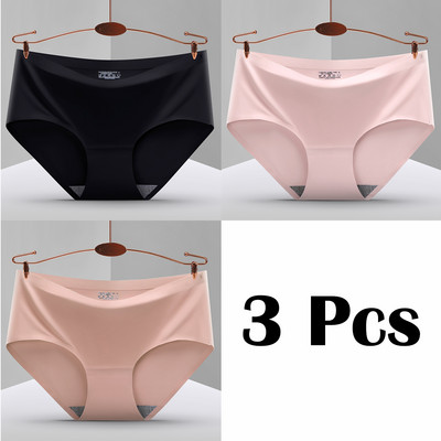 3 vnt. Nauji besiūliai ledo šilko kelnaitės apatiniai moteriški vienspalviai intymios kelnaitės Itin plonas, kvėpuojantis apatinis trikotažas moterims