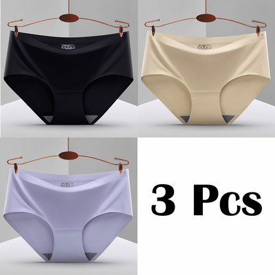 3 vnt. Nauji besiūliai ledo šilko kelnaitės apatiniai moteriški vienspalviai intymios kelnaitės Itin plonas, kvėpuojantis apatinis trikotažas moterims