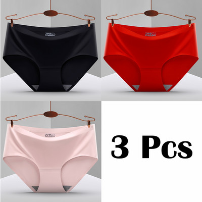 3 vnt. Nauji besiūliai ledo šilko kelnaitės apatiniai moteriški vienspalviai intymios kelnaitės Itin plonas, kvėpuojantis apatinis trikotažas moterims