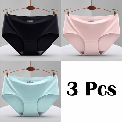 3 vnt. Nauji besiūliai ledo šilko kelnaitės apatiniai moteriški vienspalviai intymios kelnaitės Itin plonas, kvėpuojantis apatinis trikotažas moterims