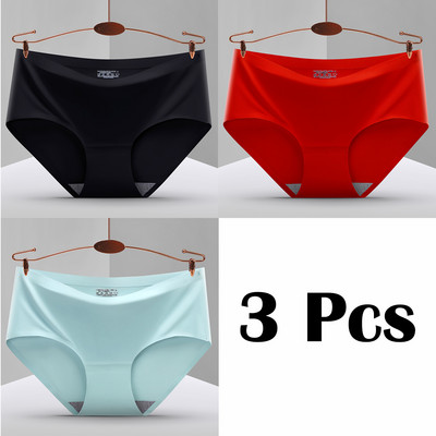 3 vnt. Nauji besiūliai ledo šilko kelnaitės apatiniai moteriški vienspalviai intymios kelnaitės Itin plonas, kvėpuojantis apatinis trikotažas moterims