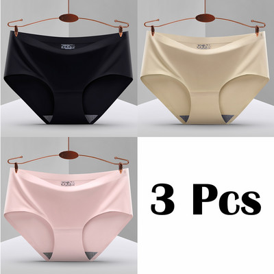 3 vnt. Nauji besiūliai ledo šilko kelnaitės apatiniai moteriški vienspalviai intymios kelnaitės Itin plonas, kvėpuojantis apatinis trikotažas moterims