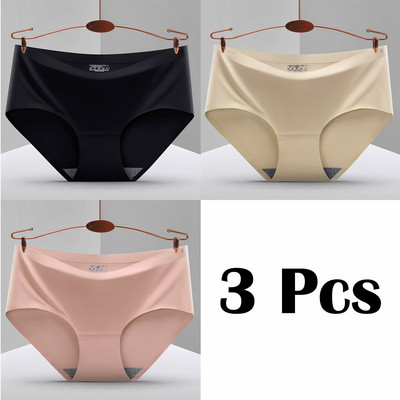 3 vnt. Nauji besiūliai ledo šilko kelnaitės apatiniai moteriški vienspalviai intymios kelnaitės Itin plonas, kvėpuojantis apatinis trikotažas moterims