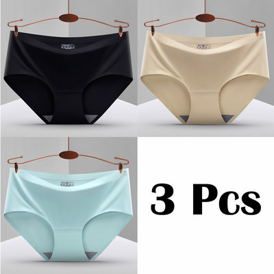 3 vnt. Nauji besiūliai ledo šilko kelnaitės apatiniai moteriški vienspalviai intymios kelnaitės Itin plonas, kvėpuojantis apatinis trikotažas moterims