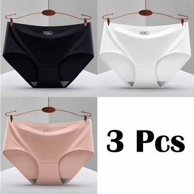 3 vnt. Nauji besiūliai ledo šilko kelnaitės apatiniai moteriški vienspalviai intymios kelnaitės Itin plonas, kvėpuojantis apatinis trikotažas moterims