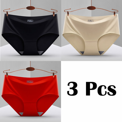 3 vnt. Nauji besiūliai ledo šilko kelnaitės apatiniai moteriški vienspalviai intymios kelnaitės Itin plonas, kvėpuojantis apatinis trikotažas moterims