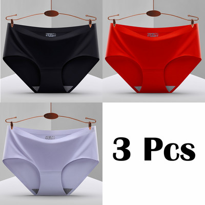3 vnt. Nauji besiūliai ledo šilko kelnaitės apatiniai moteriški vienspalviai intymios kelnaitės Itin plonas, kvėpuojantis apatinis trikotažas moterims