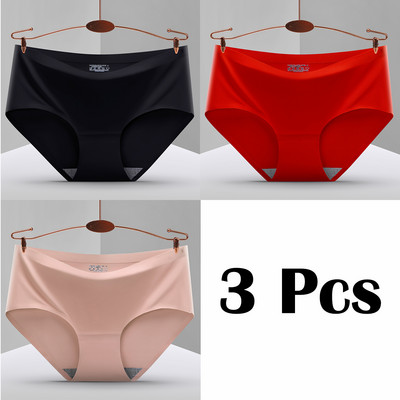 3 vnt. Nauji besiūliai ledo šilko kelnaitės apatiniai moteriški vienspalviai intymios kelnaitės Itin plonas, kvėpuojantis apatinis trikotažas moterims