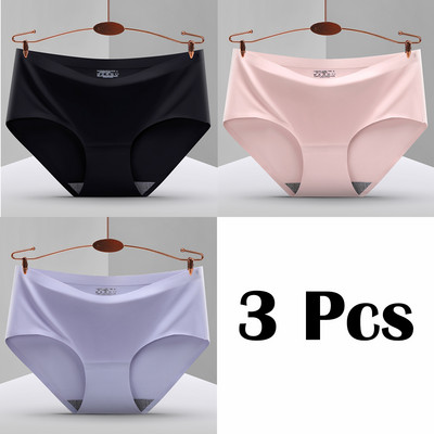3 vnt. Nauji besiūliai ledo šilko kelnaitės apatiniai moteriški vienspalviai intymios kelnaitės Itin plonas, kvėpuojantis apatinis trikotažas moterims