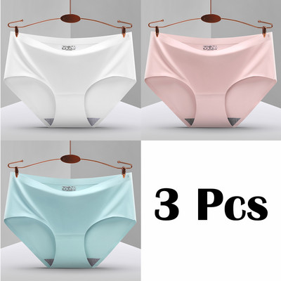3 vnt. Nauji besiūliai ledo šilko kelnaitės apatiniai moteriški vienspalviai intymios kelnaitės Itin plonas, kvėpuojantis apatinis trikotažas moterims