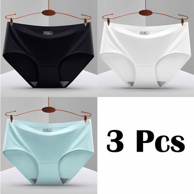 3 vnt. Nauji besiūliai ledo šilko kelnaitės apatiniai moteriški vienspalviai intymios kelnaitės Itin plonas, kvėpuojantis apatinis trikotažas moterims